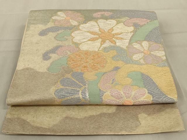 平和屋着物◎六通柄袋帯 立波花文 金銀糸 正絹 逸品 AABD3733ou