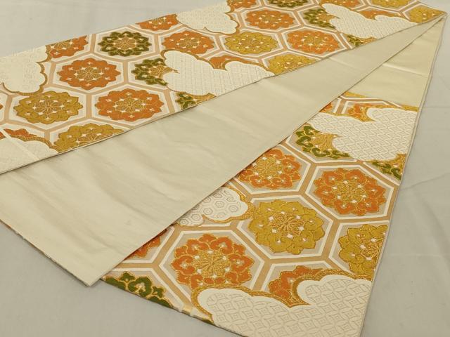 平和屋着物◎六通柄袋帯 唐織 亀甲花文 金糸 正絹 逸品 AABD3737ou