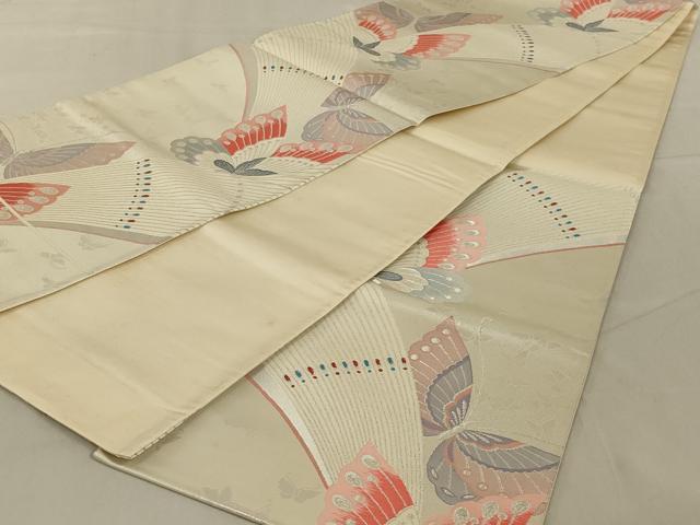 平和屋着物◎六通柄袋帯 舞蝶文 銀糸 正絹 逸品 AABD3742ou