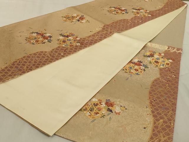 平和屋着物◎六通柄袋帯 唐織 花籠文 金糸 正絹 逸品 AABD3744ou
