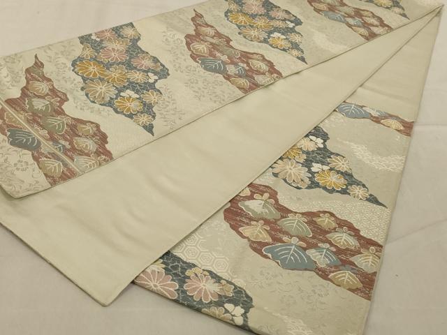 平和屋着物◎六通柄袋帯 道長花文 金銀糸 正絹 逸品 AABD3749ou