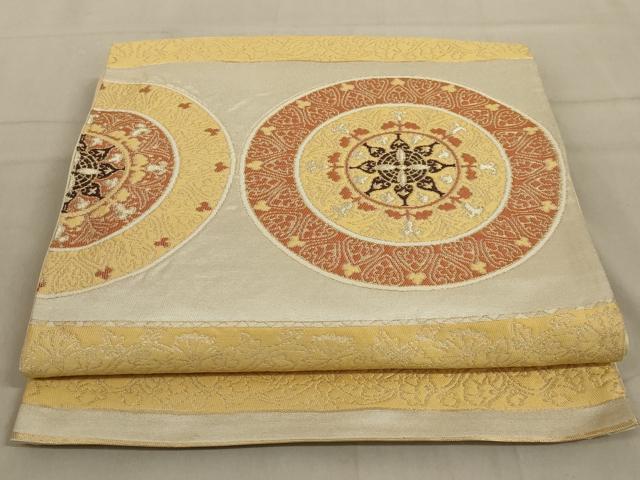 平和屋着物◎六通柄袋帯 花丸文 金糸 正絹 逸品 AABD3751ou