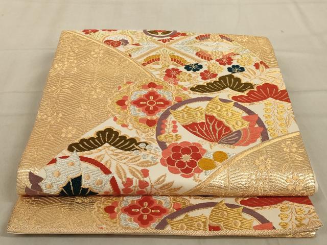 平和屋着物◎六通柄袋帯 唐織 舞蝶花鳥文 金銀糸 正絹 逸品 AABD3752ou