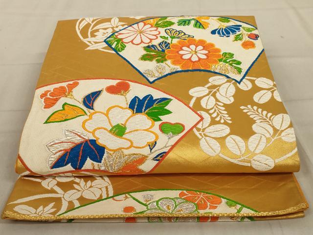平和屋着物◎六通柄袋帯 唐織 地紙花文 金銀糸 正絹 逸品 AABD3753ou