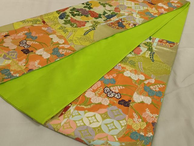 平和屋着物◎六通柄袋帯 唐織 草葉文 金糸 正絹 逸品 AABD3754ou