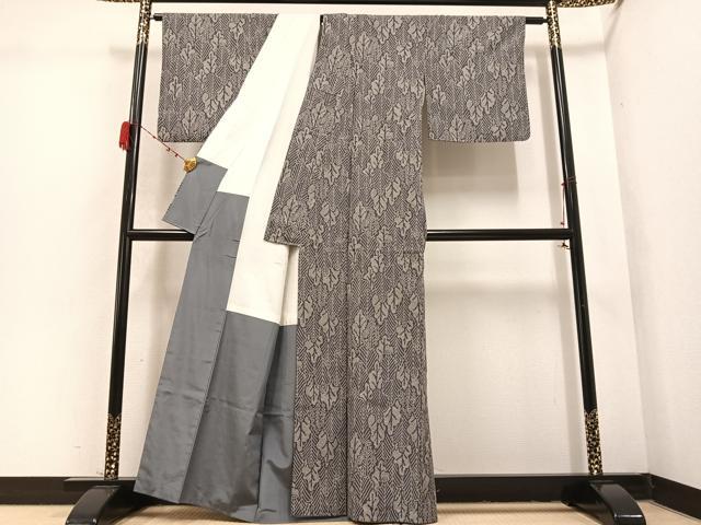 平和屋着物●上質な小紋 紬地 葉尽くし 正絹 逸品 AABD3924ph