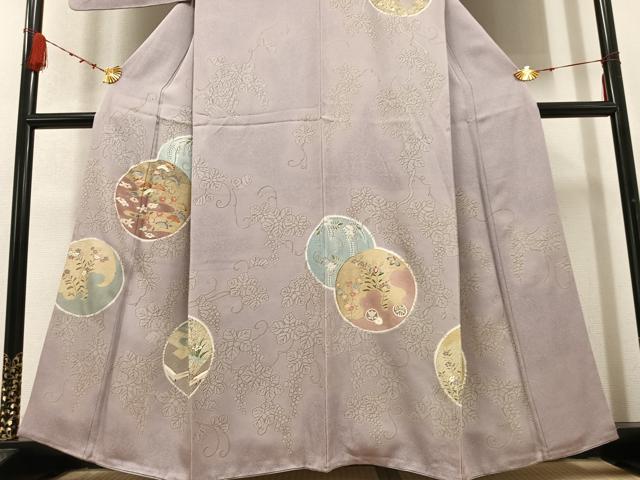 平和屋着物●訪問着 友禅 刺繍 草花丸文 暈し染め 金彩 正絹 逸品 AABD3927ph
