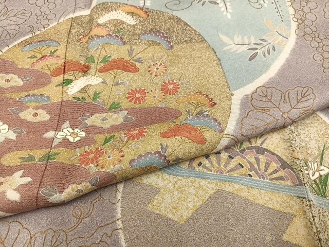 平和屋着物●訪問着 友禅 刺繍 草花丸文 暈し染め 金彩 正絹 逸品 AABD3927ph