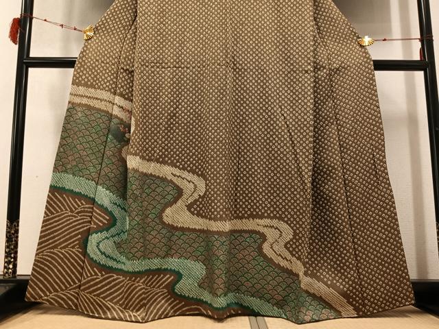 平和屋着物●訪問着 駒刺繍 絞り 草花青海波 金糸 正絹 逸品 AABD3944ph