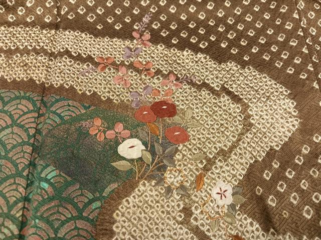 平和屋着物●訪問着 駒刺繍 絞り 草花青海波 金糸 正絹 逸品 AABD3944ph