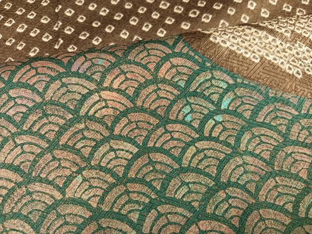 平和屋着物●訪問着 駒刺繍 絞り 草花青海波 金糸 正絹 逸品 AABD3944ph