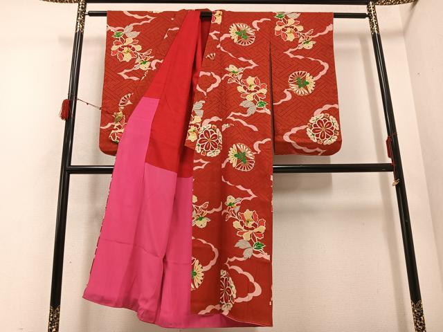 平和屋着物●アンティーク 大正ロマン 小振袖 二尺袖 草花文 正絹 逸品 AABD3967ph