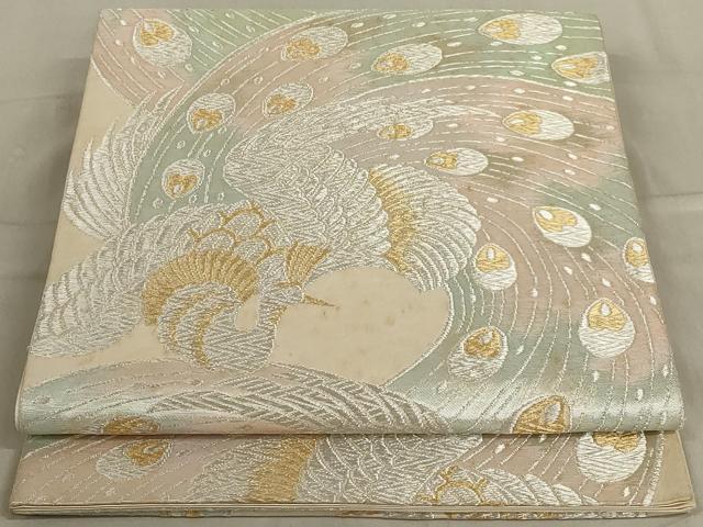 AA 33袋帯 六通柄 金通し　多彩金糸　孔雀　織物 孔雀　正絹 美品 着物 平和屋着物◎六通柄袋帯 孔雀文 金銀糸 正絹 逸品 AABD4260ou