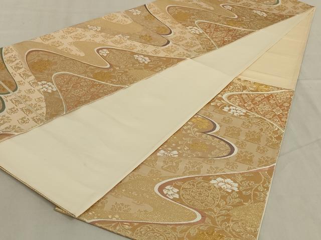 平和屋着物◎六通柄袋帯 道長花文 金糸 正絹 逸品 AABD4263ou
