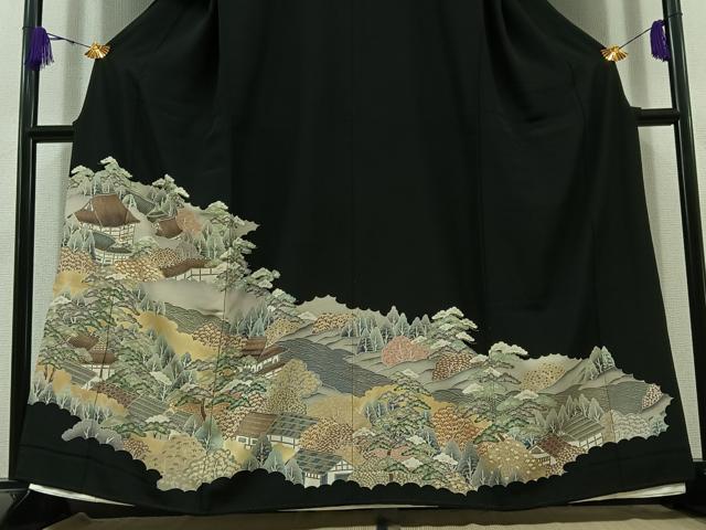 平和屋着物■豪華黒留袖 風景文 金彩 正絹 逸品 AABD4282jh