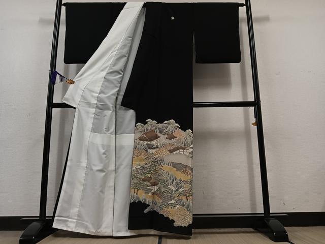 平和屋着物■豪華黒留袖 風景文 金彩 正絹 逸品 AABD4282jh