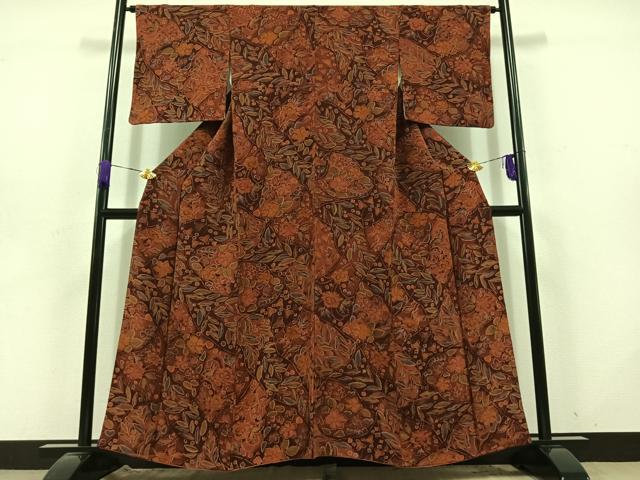 平和屋着物□上質な小紋 草花文 鬼しぼ縮緬 正絹 逸品 AABD4291jh