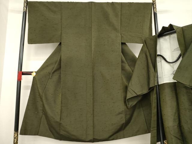 平和屋着物●男性 紬 アンサンブル 海松茶色 正絹 逸品 AABD4329ck