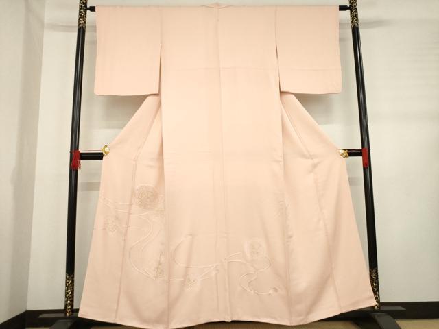 平和屋着物●豪華色留袖 総刺繍 鏡裏花文 一斤染色 金糸 正絹 逸品 AABD4336ck