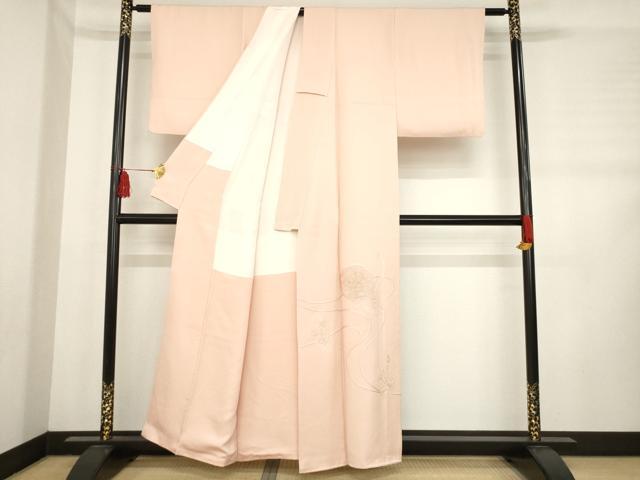 平和屋着物●豪華色留袖 総刺繍 鏡裏花文 一斤染色 金糸 正絹 逸品 AABD4336ck