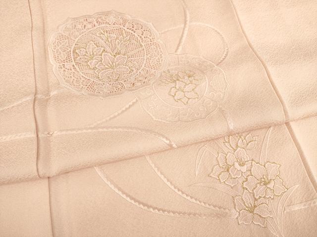 平和屋着物●豪華色留袖 総刺繍 鏡裏花文 一斤染色 金糸 正絹 逸品 AABD4336ck