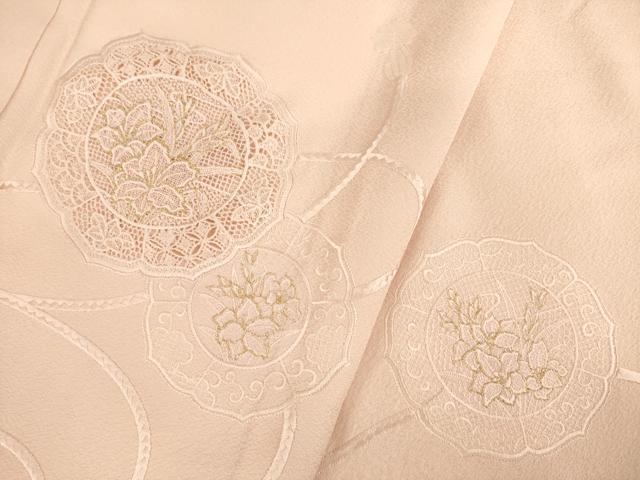 平和屋着物●豪華色留袖 総刺繍 鏡裏花文 一斤染色 金糸 正絹 逸品 AABD4336ck