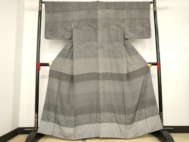 平和屋着物●訪問着 横段花文 黒地 正絹 逸品 AABD4345ck