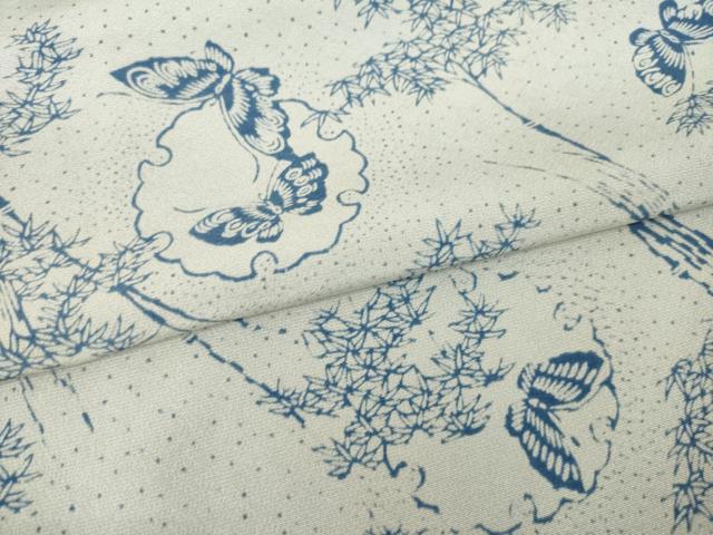 平和屋着物●上質な小紋 雪輪花蝶文 藍 正絹 逸品 AABD4348ck