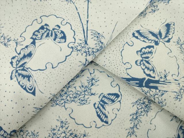 平和屋着物●上質な小紋 雪輪花蝶文 藍 正絹 逸品 AABD4348ck