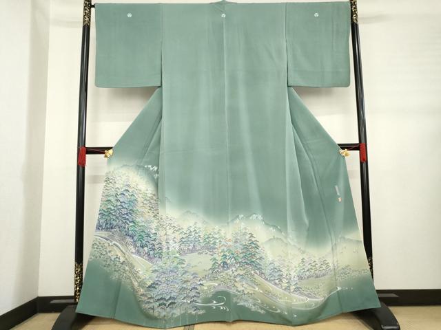 平和屋着物●豪華色留袖 友禅 作家物 風景松文 正絹 逸品 AABD4359ck