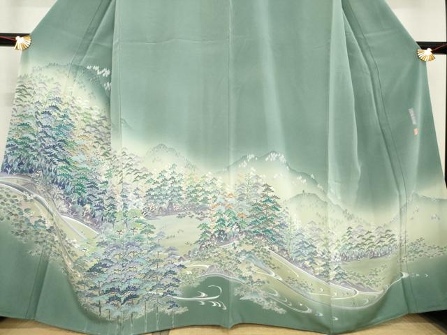 平和屋着物●豪華色留袖 友禅 作家物 風景松文 正絹 逸品 AABD4359ck