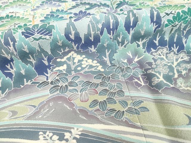 平和屋着物●豪華色留袖 友禅 作家物 風景松文 正絹 逸品 AABD4359ck