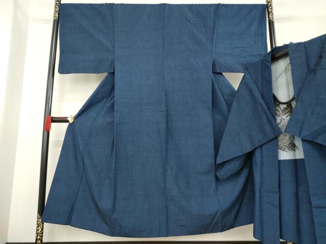 平和屋着物●男性 紬 アンサンブル 藍鉄色 正絹 逸品 AABD4366ck