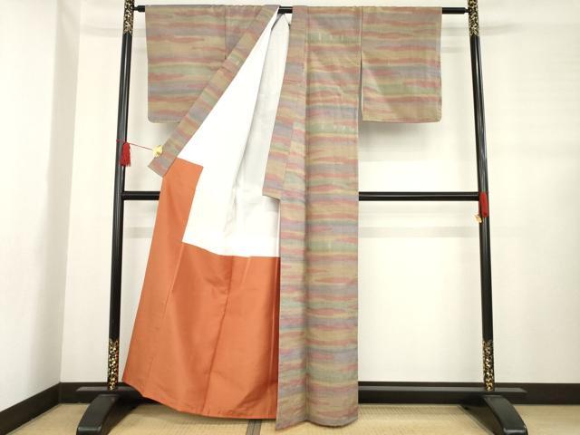 平和屋着物●染織の名門 しょうざん 横段霞文 反端付き AABD4367ck