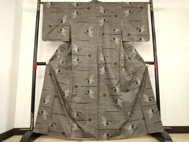 平和屋着物●本場大島紬 一元7マルキ 草花文 正絹 逸品 AABD4382ck