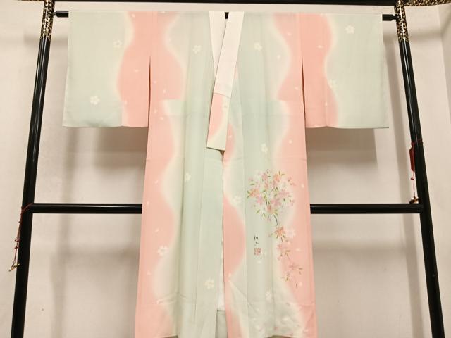 平和屋着物●長襦袢 無双仕立て 作家物 桜 暈し染め 正絹 逸品 AABD4408ph