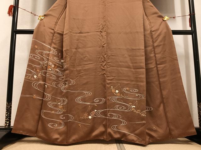 平和屋着物●訪問着 駒刺繍 流水草花文 金彩 正絹 逸品 AABD4429ph