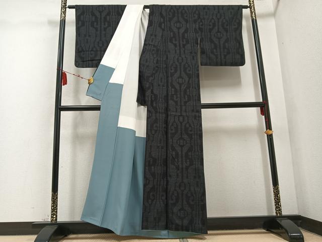 平和屋着物●結城紬 80亀甲 幾何学文様 正絹 逸品 AABD4450ph