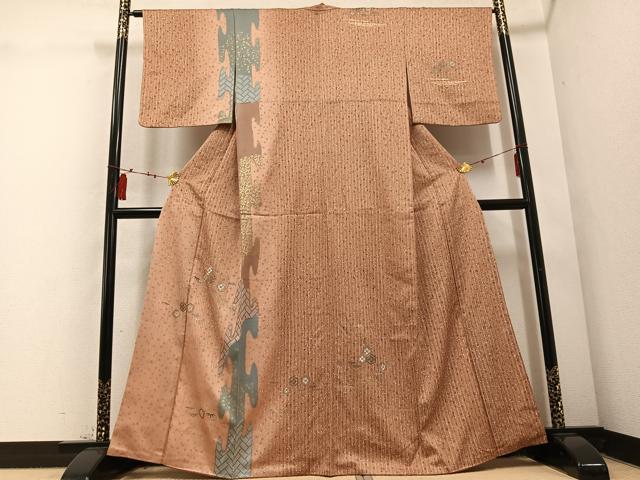 平和屋着物●訪問着 刺繍 亀甲草花文 金彩 正絹 逸品 AABD4476ph