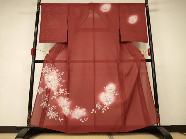 平和屋着物*夏物 訪問着 絽 手描き 草花文 暈し染め 正絹 逸品 AABD4504jd