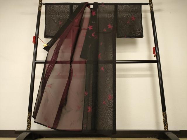 平和屋着物*夏物 小紋 紗 舞葉文 正絹 逸品 未使用 AABD4514jd