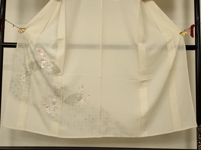 平和屋着物*夏物 訪問着 絽 刺繍 地紙花文 銀彩 正絹 逸品 AABD4536jd