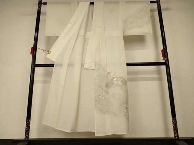 平和屋着物*夏物 訪問着 絽 刺繍 地紙花文 銀彩 正絹 逸品 AABD4536jd