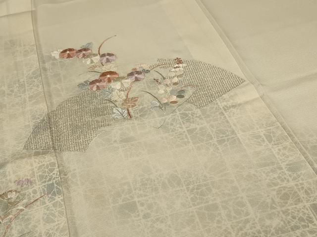 平和屋着物*夏物 訪問着 絽 刺繍 地紙花文 銀彩 正絹 逸品 AABD4536jd