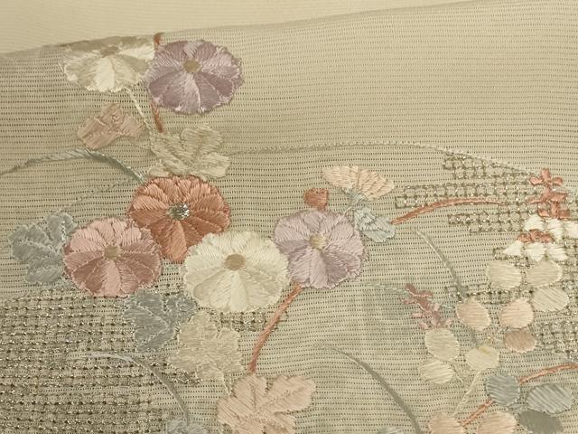 平和屋着物*夏物 訪問着 絽 刺繍 地紙花文 銀彩 正絹 逸品 AABD4536jd