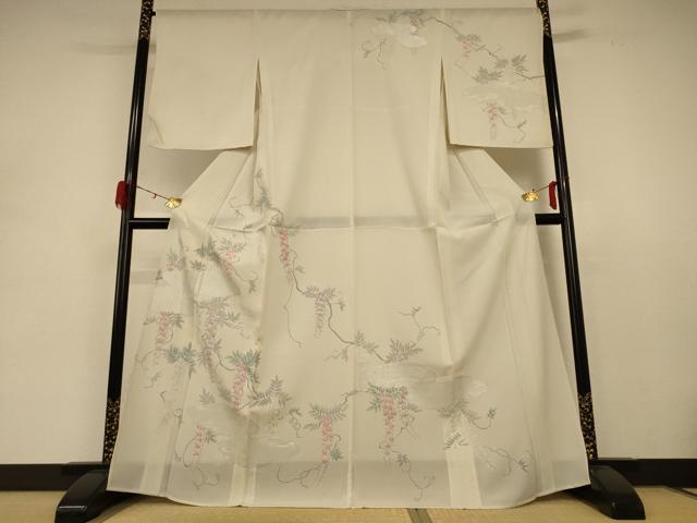 平和屋着物*夏物 訪問着 変わり絽 駒刺繍 草花文 銀彩 正絹 逸品 AABD4539jd