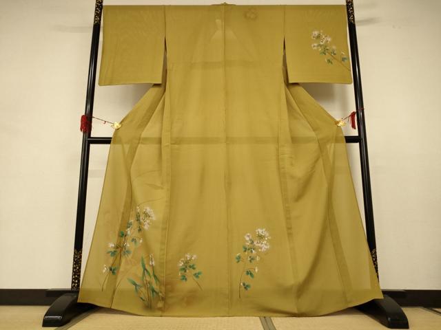 平和屋着物*夏物 訪問着 絽 手描き 草花文 金彩 正絹 逸品 AABD4543jd