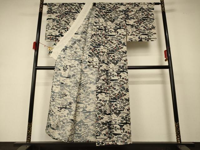 平和屋着物*夏物 小紋 絽 風景文 正絹 逸品 AABD4551jd