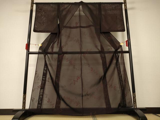 平和屋着物*夏物 小紋 紗 芝葉文 正絹 逸品 未使用 AABD4568jd