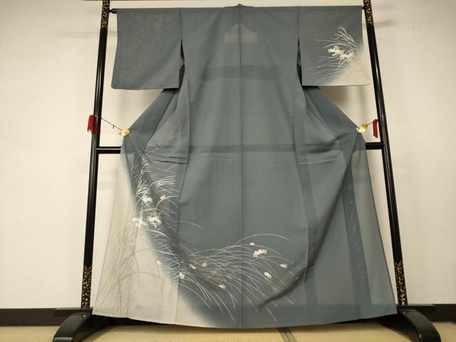 平和屋着物*夏物 訪問着 絽 草花文 暈し染め 銀彩 正絹 逸品 AABD4589jd